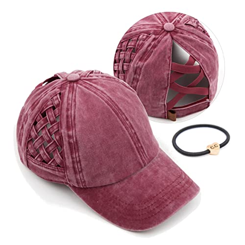 C.C Exclusives Women's Washed Cotton Denim Ponytail Baseball Cap with