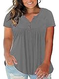 Womens Plus Size V Neck Henley Tank Tops Summer Sleeveless Buttons Up Pleated Flowy Casual Tunic...