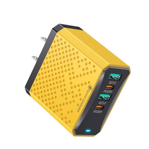 Total 100W 4 Puertos USB QC3.0 PD Cargador Tipo C for teléfonos móviles Adaptador de Carga rápida Portátil y Compacto(Yellow US Plug)