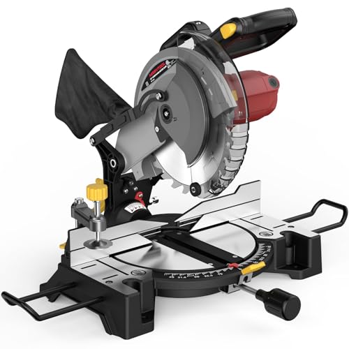 Marvtool 10-inch Compound Miter Saw, 5000RPM, 15 Amp, Single Bevel 0-45° with Extension Table, 36T...