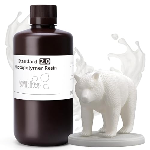 Image of ELEGOO Upgraded Standard Resin 2.0, Resin for 3D Printer with High Precision, Low Odor, Higher Toughness, 405nm UV Curing Photopolymer Resin for Mars Saturn MSLA DLP LCD 3D Printing (White 1000g)