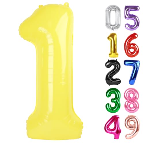 Image of Yellow Number 1 Balloon 40 Inch, 1st Birthday Balloon First Birthday Decorations, Shiny Yellow Party Supplies
