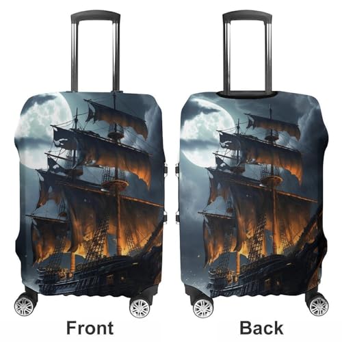 Pirate Sailboat Full Moon Luggage Cover, Washable Elastic Suitcase Cover Protector Fit 18-32 Inch Luggage3