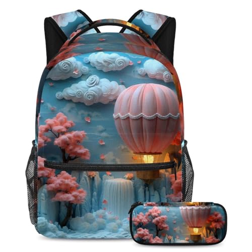 Sac d'école mixte imprimé montgolfière pour voyager à l'école avec joie