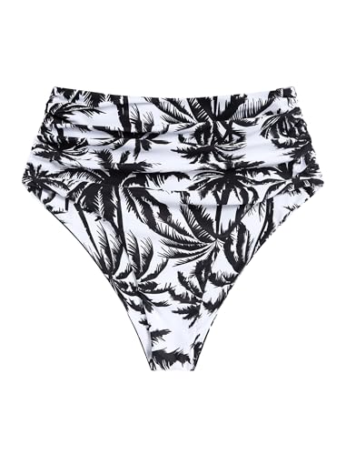 Image of ZAFUL Women High Waisted Bikini Bottoms Ruched Swimsuit Bottom Tummy Control Bathing Suit Bottoms