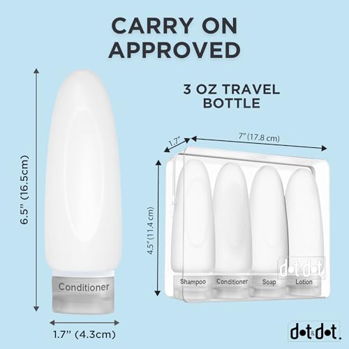 Image of Dot&Dot Leak Proof Travel Bottles - Tubes for Liquid TSA Approved 3oz Silicone Toiletries Travel Shampoo & Conditioner Containers with Labels