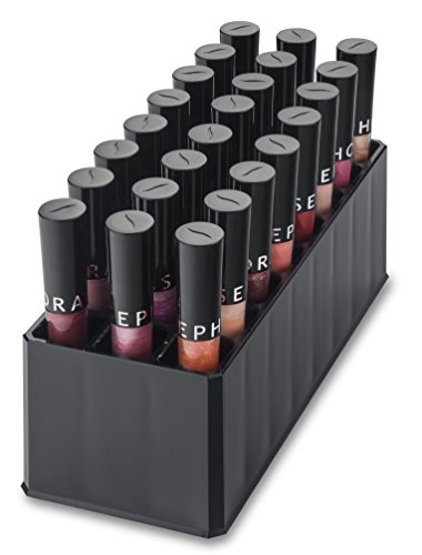 byAlegory Acrylic Lip Gloss Organizer Beauty Makeup Holder 24 Space Organization Container Storage For Tall Lip Gloss/Lipstick Products - Black Clear