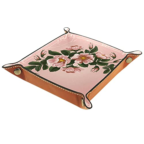 Bandeja de cuero,Vintage Flores Elegantes Pink Print ,Bandeja de cuero