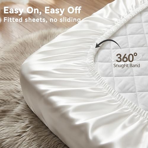 Image of 2 Pack 30 inchx20 inch Satin Bassinet Sheets Fitted, Silky Feeling Great for Baby Hair, Soft Rectangle Protector, Skin-Friendly Cradle Mattress Cover (White and Gray)