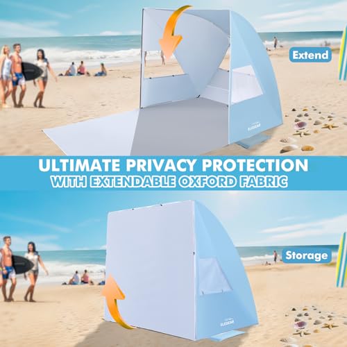 Elegear Pop Up Beach Tent Sun Shelter for 4/5 Person, 1 Second Setup Beach Shade with UPF 50+ UV Protection, Beach Umbrella Portable Double Silver Coating Beach Cabana Canopy Sun Shade Shelter - Blue - Image 6
