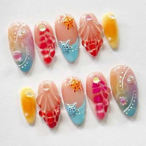 30Pcs Almond Press on Nails Short Fake Nails Summer Glue