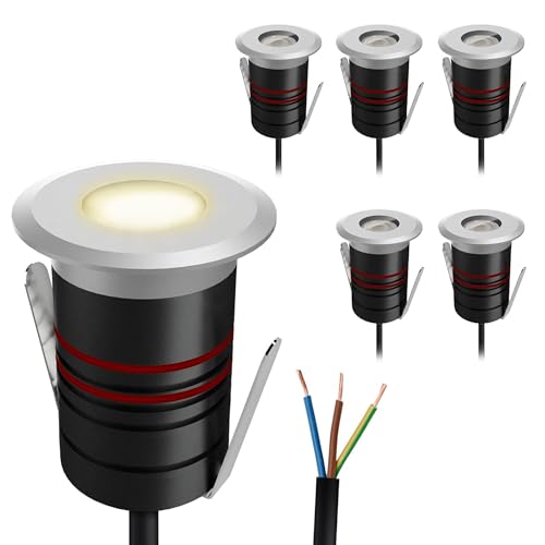 SSC-LUXon JAVO Spot encastrable LED pour l'extérieur 230 V IP67 en aluminium argent - Éclairage au sol chaud pour terrasse, jardin et allées Ø 47 mm