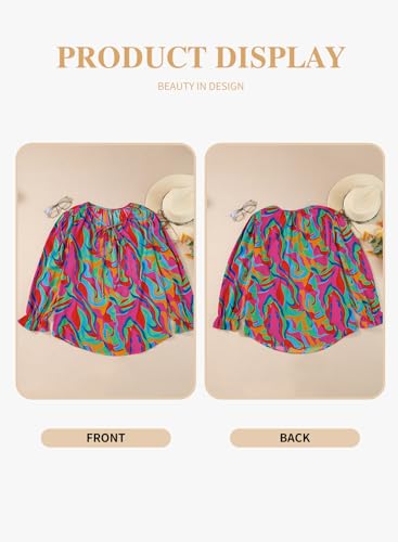 Eytino Plus Size Tops for Women Boho Floral Print V Neck Long Sleeve Drawstring Chiffon Blouses Shirts(1X-5X)4