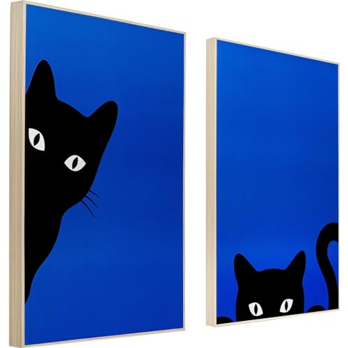 Cuadros abstractos pop de gatos modernos enmarcados 40x30 cm azul 3
