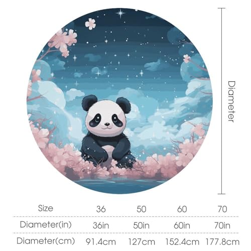 Nappe ronde facile à nettoyer cuisine salle à manger motif panda fleurs 177x177 cm