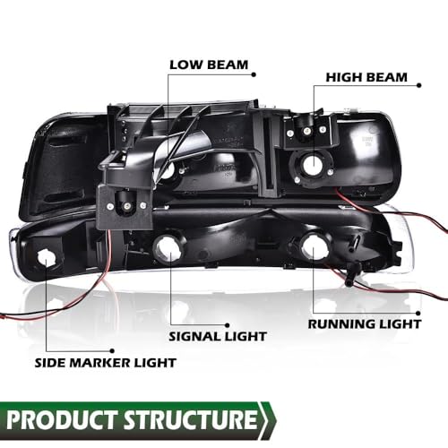 Image of GRAND ORANGE LED Headlight Assembly Compatible with Chevy Silverado 1500 2500 1999-2002, Fit Suburban 1500 2500 Tahoe 2000-2006 GM2502187, GM2503187, 16526134 Clear lens Black Housing Amber Reflector
