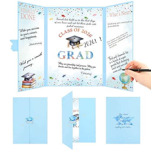 Holkcog Graduation Party Decorations Girls Boys Light Blue Class of 2026 Congratulations Grad Alternative Signature Guest Book 2026 Graduation Signing Card Board Blue Grad Party Gift for Girls Boys