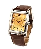 ERIKSEN Men's Vintage Retro Rectangular Leather Strap Analog Watch Silver COT-S
