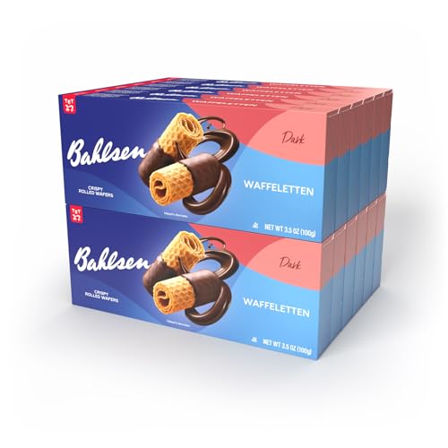 Bahlsen Waffeletten Dark Chocolate Dipped Cookies (12 boxes) - Delicate wafer rolls dipped in rich dark European chocolate - 3.5 oz boxes