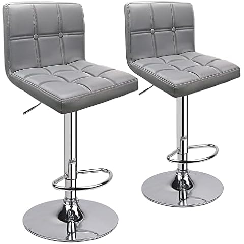 Leader Accessories Barhocker (2er-Set) Barstuhl mit Lehne stylischer Tresenhocker höhenverstellbar 62-83cm Drehstuhl 360 Grad Bezug aus Kunstleder hellgrau Cover