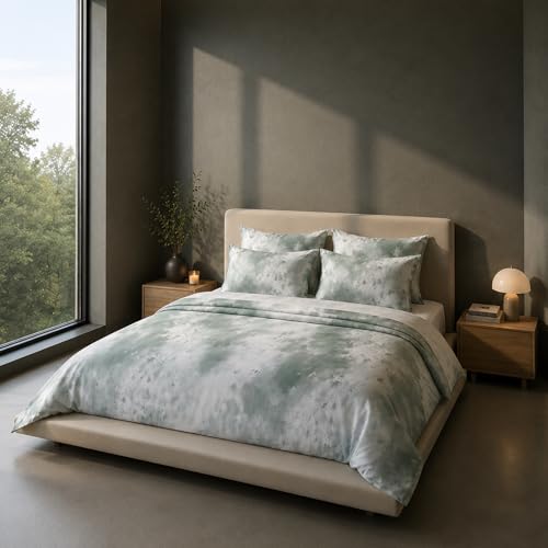 Image of VELOURA Tie-Dye Bedsheet Set, 100% Cotton, King Size 108x108 Inches, 300 Thread Count, with 2 Pillow Covers, Sage Green