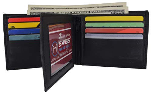 Men's RFID Blocking Leather Bifold Multi-Card Compact Center Flap Wallet