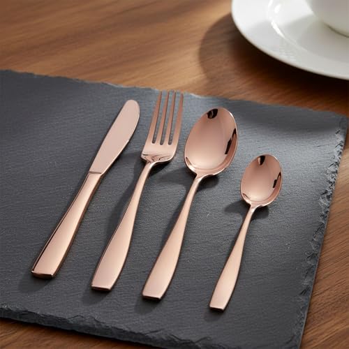 Image of 20 Pcs Rosegold Mirror Polish Stainless Steel Cutlery Set for Dining Table with Spoons and Forks Set + Butterknives - The Perfect Tableware /Flatware