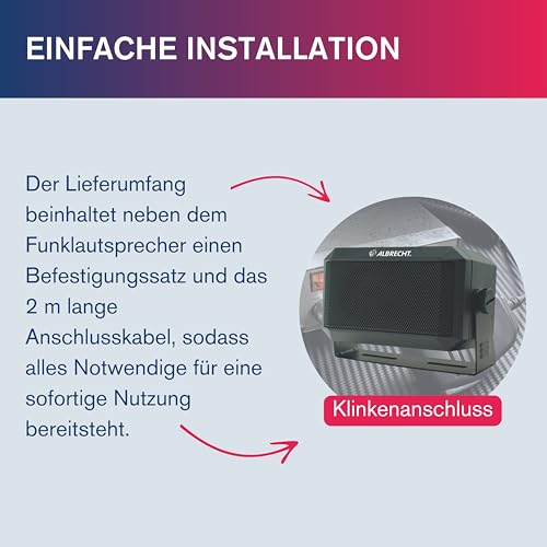 Albrecht CB 250 Funk-Lautsprecher, 5W, 180Hz-12kHz Frequenz-Bereich, 3.5 mm Stecker, Inklusive Montagesatz, 7117, AUX-Anschluss, schwarz, 1 Stück