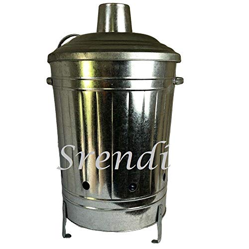 60l Liter Metal Galvanised Garden Incinerator Fire Bin Burning Leaves Paper Wood Rubbish Dustbin