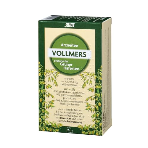 Vollmers präparierter Grüner Hafertee, 1 x 15 Filterbeutel (18 g), traditionelles pflanzliches Arzneimittel, unterstützt die Nieren bei der Ausscheidung von Stoffwechselabbauprodukten