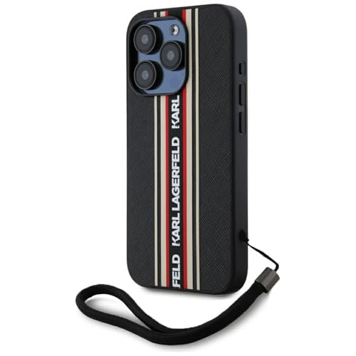 CG Mobile Karl Lagerfeld Saffiano Athleisure Stripes Cordon pour iPhone 15 Pro Max (Noir)