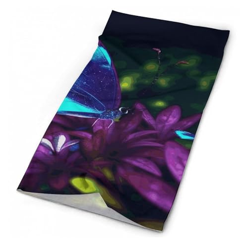 Pañoleta para cuello a prueba de viento, transpirable, con máscara facial azul morada con flores y mariposas, cubre rostro para sol, enfriamiento, antipolvo, pasamontañas, bandana para mujeres y hombres para senderismo y pesca