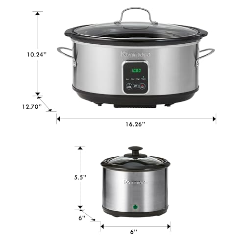 Kenmore-Programmable-7-qt-66L-Slow-Cooker-with-Dipper-Sauce-Warmer-Black-and-Silver-Stainless-Steel-Digital-Display-One-Touch-Controls-Braise-Simmer-Sous-Vide-Stew-Soup-Chili-Curry
