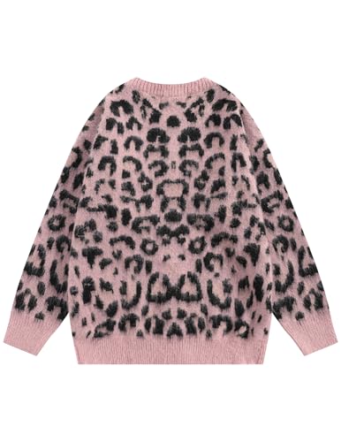 Image of Aelfric Eden Leopard Print Cardigan Sweaters for Women Oversized Cheetah Y2k Crewneck Button Down Long Sleeve Cardigans