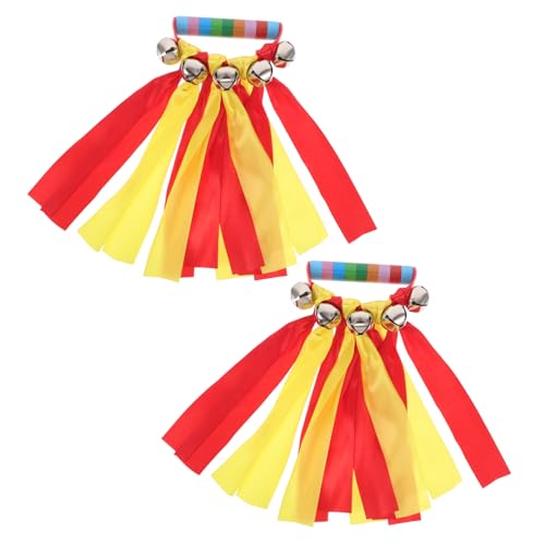balacoo 1 Pair Kids Hand Bells with Plastic Handle Reusable Gymnastics Dance Ribbons Early Education Instrument Bell Supplies Handheld Party Hand Bells