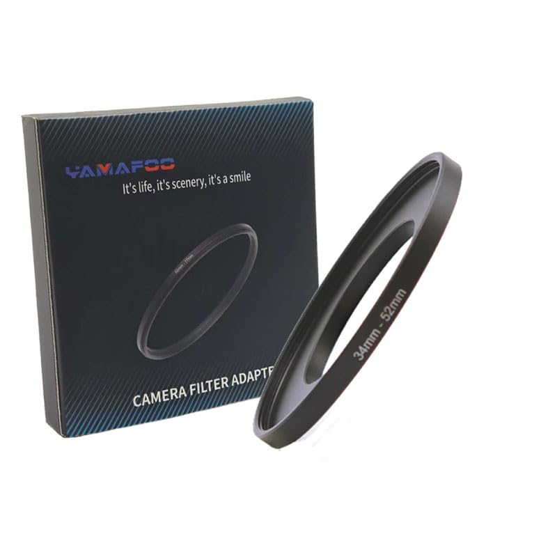 YAMAFOO 34mm to 52mm Step-Up Ring/Step Down Rings Filter Adapter for All Brands UV ND CPL Metal Ring Step-Up Rings Adapter Filter,Black (34-52)