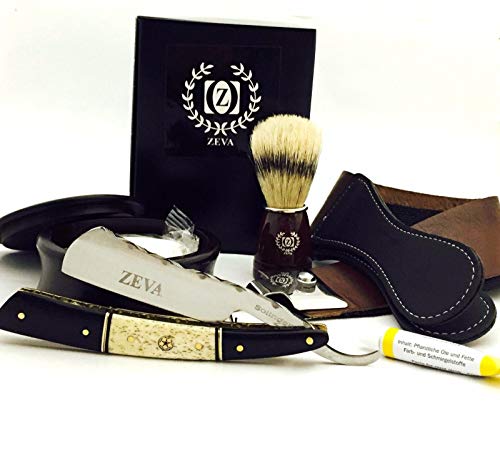 SOLINGEN HAND MADE BUFFALO HORN & CAMEL BONE HANDLE STRAIGHT RAZOR SET