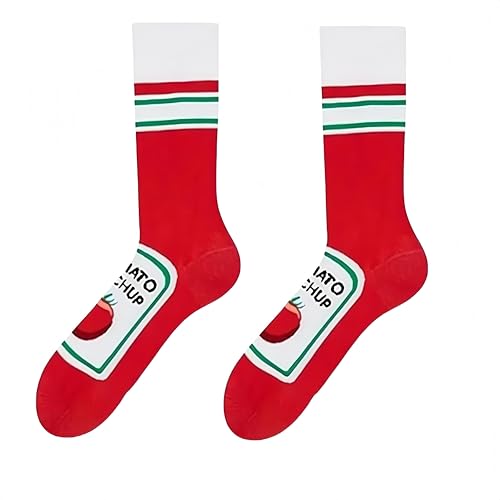 Ketchup French Fries Pattern Dress Socks Personality AB Socks Funny Novelty Crazy Design Crew Socks Gift for Men
