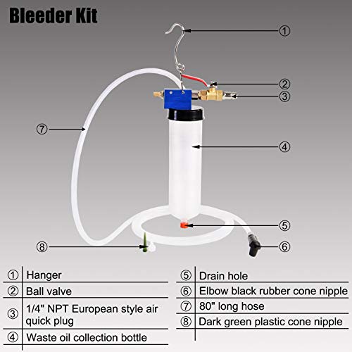 YSTOOL Brake and Clutch Fluid Pneumatic Vacuum Bleeder Bleeding Tool Kit to Change Brake Clutch Oil Power Steering Oil Engine Oil for Auto Car Truck Motorcycle Use