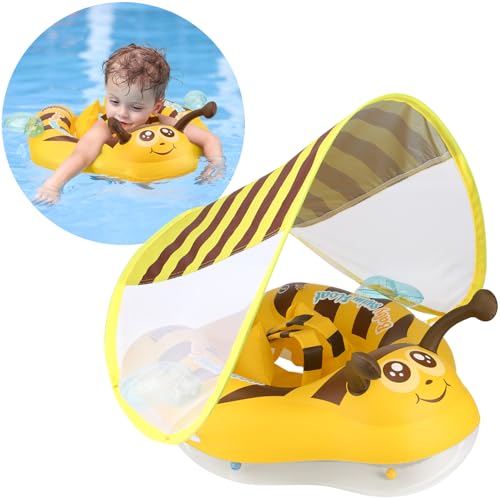 Image of Free Swimming Baby Inflatable Baby Pool Float Ring Size Improved Bumble Bee Toddler Swim Trainer for Age of 3-36 Months (Yellow, Large)