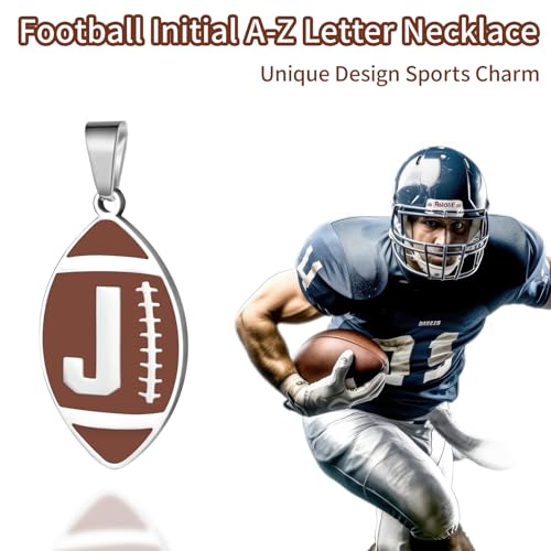 Initial A-Z Letter Football Necklace for Men Boys Sports Charm Pendant - Stainless Steel Football Chain Personalized Gifts for Team Player Athlete Lover Fans2