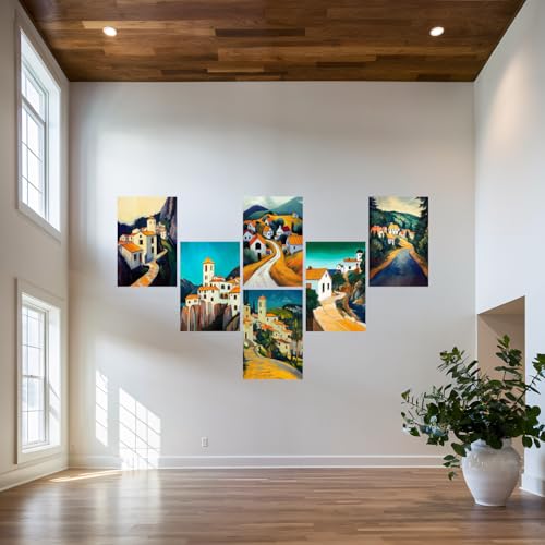 Image of SiddArtify Architectural Wall Art Poster Print Set - Mediterranean Village Landscape Decor for Living Room Office - 8x12 Sticker Pack of 6
