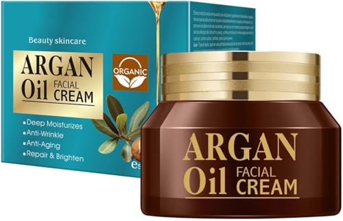Crema de Noche Antiarrugas con Aceite de Argán, Crema Facial Hidratante e Iluminadora, Hidratación Profunda, Mejora la Elasticidad, Piel de Aspecto Juvenil (1 unidad)