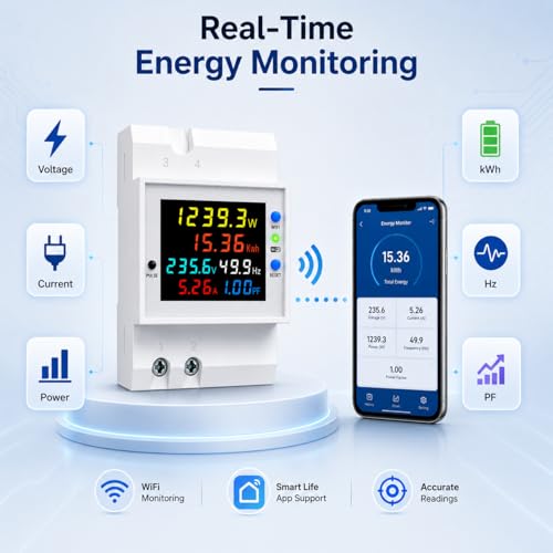 Image of Blackt Electrotech BT710FM Multifunctional Digital Energy Meter - 6-in-1 AC Voltage, Current, Power & Energy Monitor with Built-In CT, 40-300V, 100A (With WIFI)