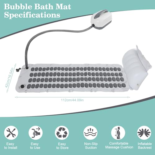 Alfombra de baño de burbuja eléctrica para bañera, masajeador de spa antideslizante con fondo de la taza de la succión, máquina portátil de relajación de cuerpo completo con control remoto, almohadill
