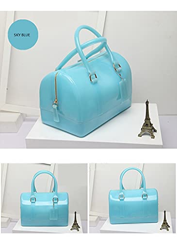 Image of Ladies Summer Jelly Pillow-shaped Top Handle Handbag Candy Color Transparent Crystal Purse