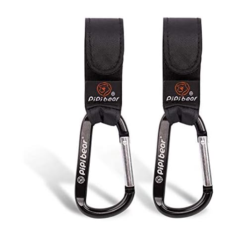 Pipibear Stroller Hook, Multipurpose Buggy Clips for Changing Bag, Handbag Link to Pram and Pushchair, Pack of 2, Black Cover