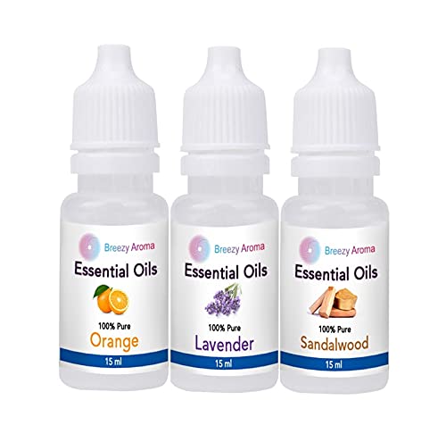 Breezy Aroma Essential Aroma Diffuser Oil - Fresh and Long Lasting Fragrance - Refill with Natural Essential Oil - 15 ML- Set of 3 (Lavender, Orange, Sandalwood)