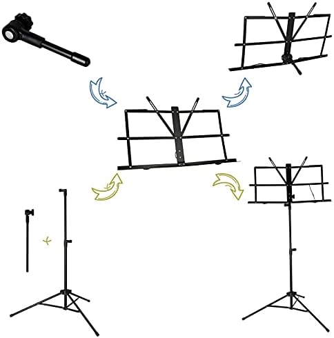 EASTROCK Adjustable Music Stand, 2 in 1 Dual-Use Sheet Music Stand Desktop Book Stand Lightweight with Carrying Bag, Folding Metal Music Sheet Stand with Music Sheet Clip Holder