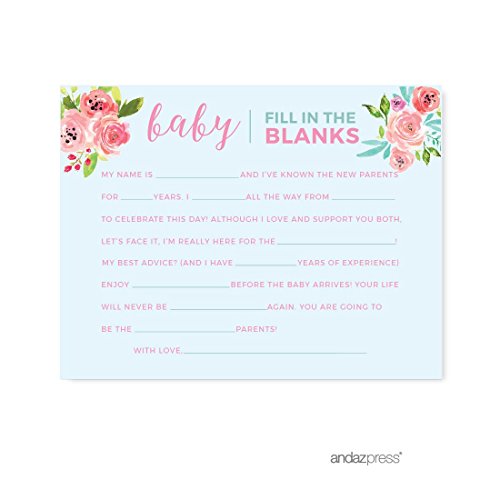 Andaz Press Pink Roses English Tea Party Tea Party Baby Shower Collection, Baby Fill in the Blanks Cards, 20-Pack, Games Activities and Decorations